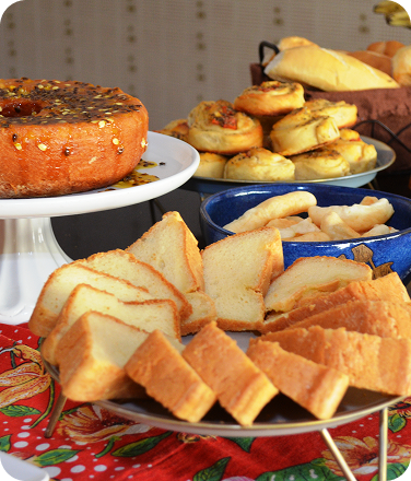 Bolos e pães do café da manhã